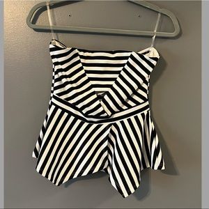 Charlotte Russe Black and White Striped Strapless Peplum Top